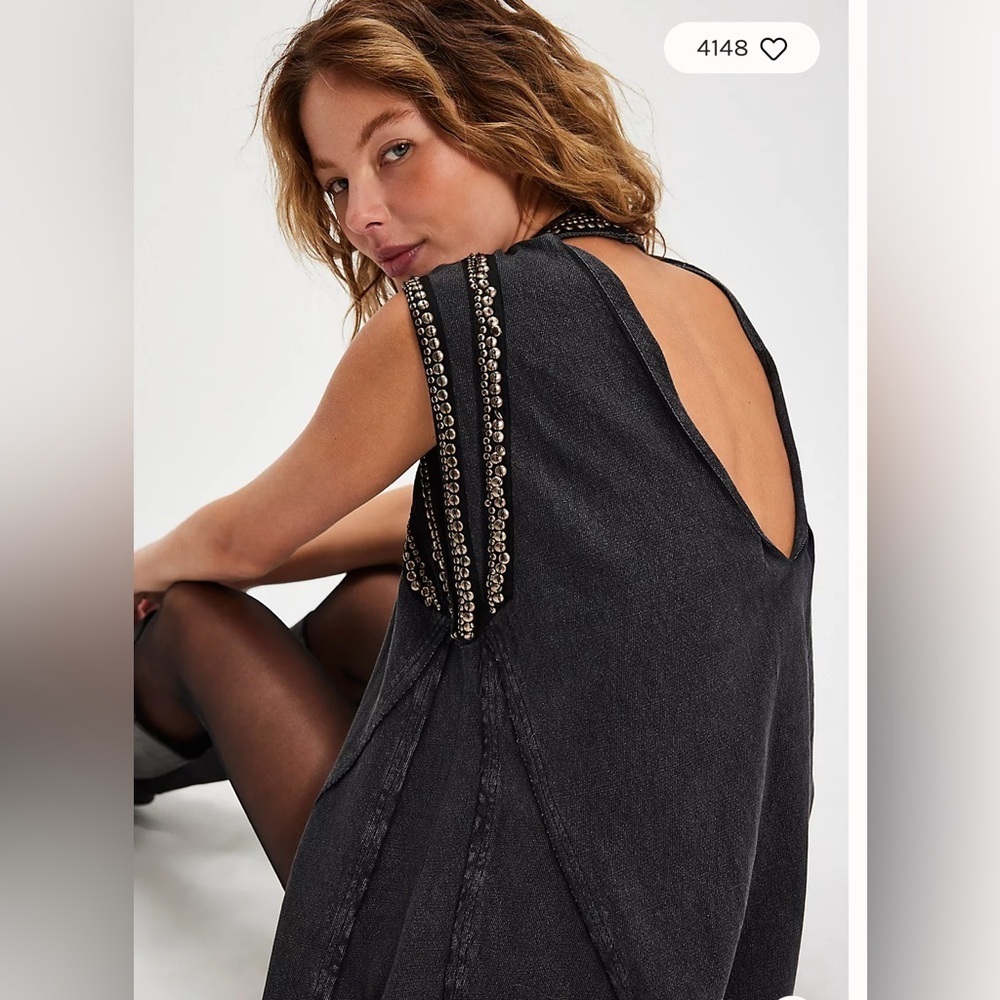 Free People Studded Muscle Tank – Washed Black – Size Medium - Picture 2 of 16